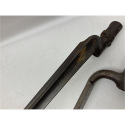 Early 19th century British Brown Bess musket rifle socket bayonet with zigzag fitting stamped D71 and triangular blade stamped 270 L55cm overall; and two other 19th century socket bayonets; no scabbards (3)