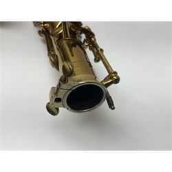 Mid-20th century French Henri Selmer Mark VI tenor saxophone, serial no.M.70644 for 1957, various French, English and American patent numbers, crudely stamped J.A.Brown twice to thumb rest; in fitted hard case with crook and other accessories including two Berg Larsen mouthpieces, reed cutter etc