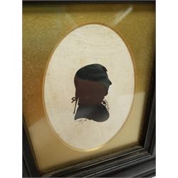 Late 19th century silhouette portrait of a lady, indistinctly signed Inky? and dated '97, in gilt mount and ebonised frame, 21cm x 19cm overall