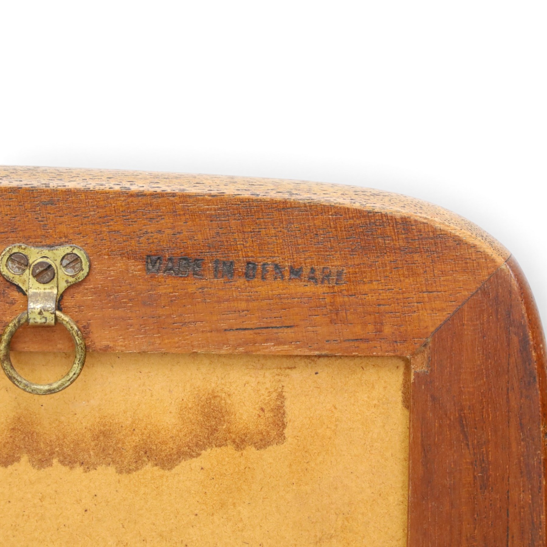 Danish mid-20th century teak framed mirror, rounded rectangular frame with mirror plate