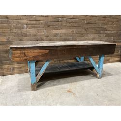 Large timber work bench with central gla