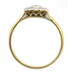  Gold diamond square cluster ring, stamped 18ct  