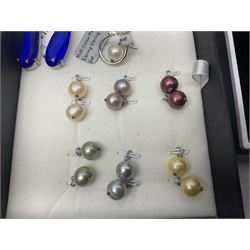 Silver-gilt drip design Lucy Q necklace, designed by Lucy Quartermaine, amber necklaces, silver-gilt stone set heart pendant, 10ct gold single stone set stud earrings, silver interchangeable pearl hoop earrings and a collection of costume jewellery and wristwatches 