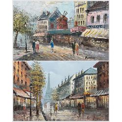 French School (Late 20th Century): Parisian Views, pair oils on canvas signed 'Burnett' and 'Henry Rogers' respectively 39cm x 49cm (2)