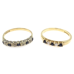 Two sapphire and diamond 9ct gold rings hallmarked