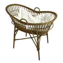 Cane work 'Moses' basket on stand