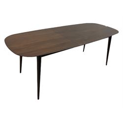 Bentley Designs - Premier collection 'Oslo' contemporary walnut extending dining table and six chairs upholstered in steel grey fabric. 