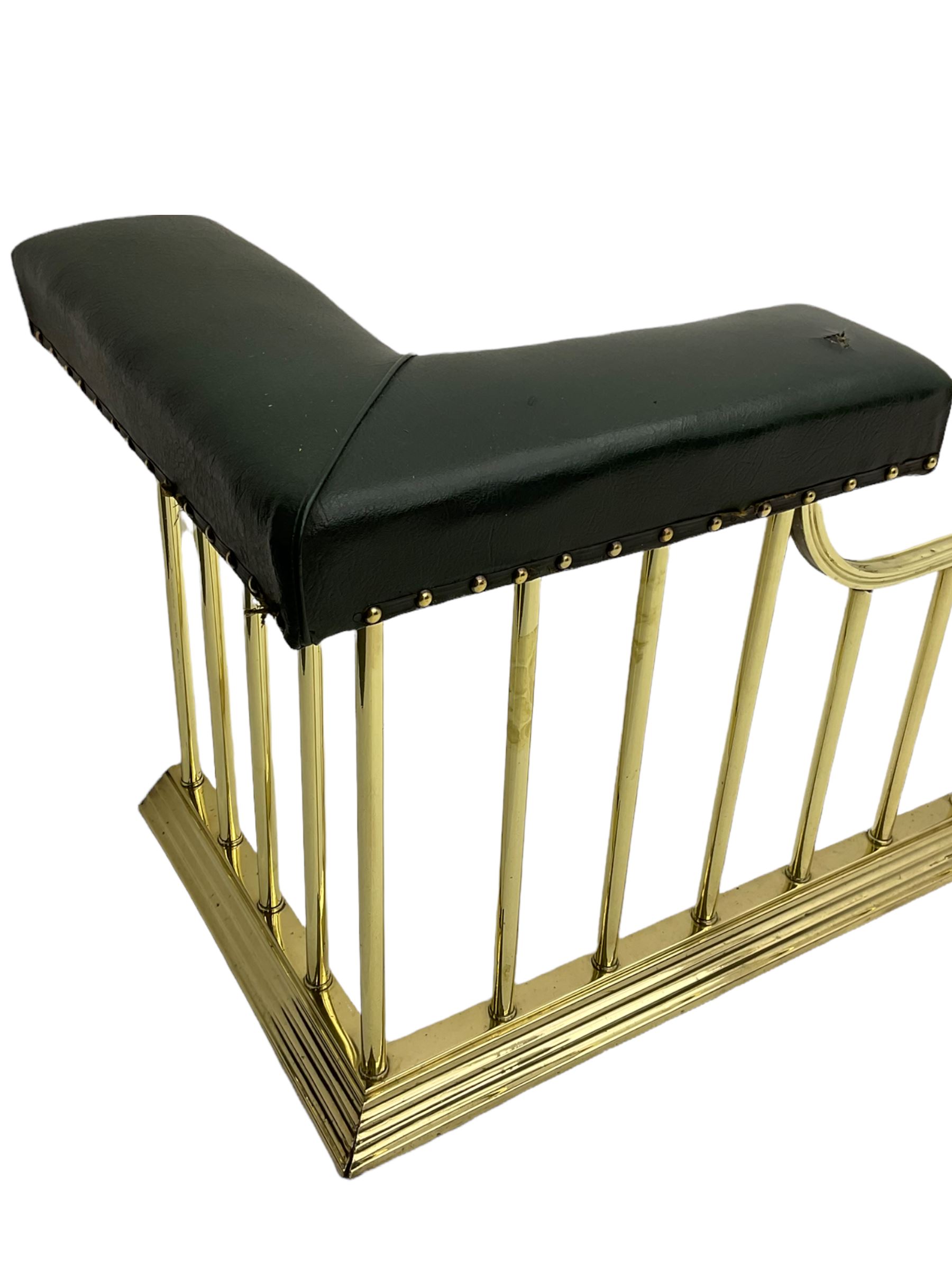 style brass club fire fender, corner leather seats, shaped