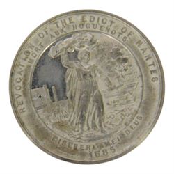 Victorian medal commemorating the 200th Anniversary of the Revocation of the Edict of Nantes in 1885, in Elkington & Co case