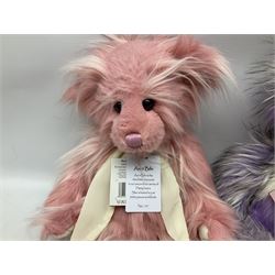 Three Charlie Bears, comprising limited edition Aunt Bibi CB205241O, 157/3000, Teresa CB212129C, and Soda Pop CB202040B, both designed by Isabelle Lee, all with tags 