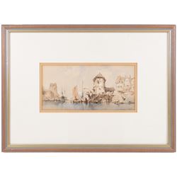 Paul Marny (French/British 1829-1914): Continental Port Scenes, two watercolours signed, max 19cm x 37cm (2)