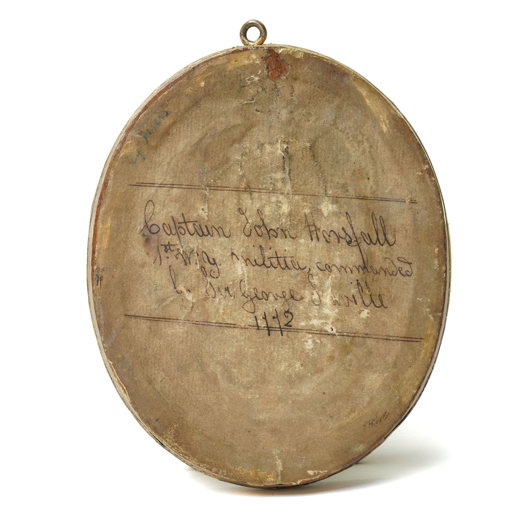 John Miers - 18th century oval silhouette inscribed on the reverse 'Captain John Horsfall 1st West Yorkshire Militia commanded by Sir George Saville (sic) 1772' in gilt frame 10.5cm x 8cm
