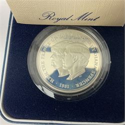 Four The Royal Mint United Kingdom silver proof coins, comprising two 1980 'Her Majesty Queen Elizabeth The Queen Mother' crowns, 1981 'Commemorating The Marriage Of His Royal Highness The Prince Of Wales And Lady Diana Spencer' crown and 1997'Golden Wedding Anniversary' five pounds, all cased with certificates 