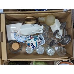 Collection of ceramics and glassware, including planters, vases, drinking glasses, etc in six boxes 