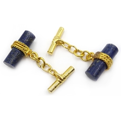  Pair of silver-gilt lapis lazuli cuff-links, stamped 925  