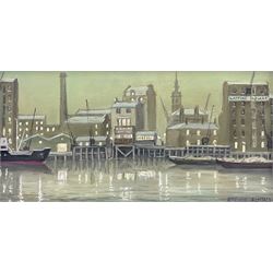Steven Scholes (Northern British 1952-): 'The Prospect of Whitby - Wapping East London', oil on canvas signed, titled verso 19cm x 37cm