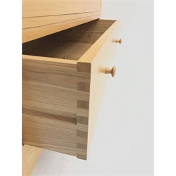 Solid ash double wardrobe, two drawers enclosing hanging rail and shelf above single drawer, tapering stile supports, W108cm, H203cm, D58cm