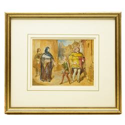 Northern European School (Late 19th century): Medieval Street Scene with Cleric and Boy, watercolour and gouache unsigned 16cm x 21cm