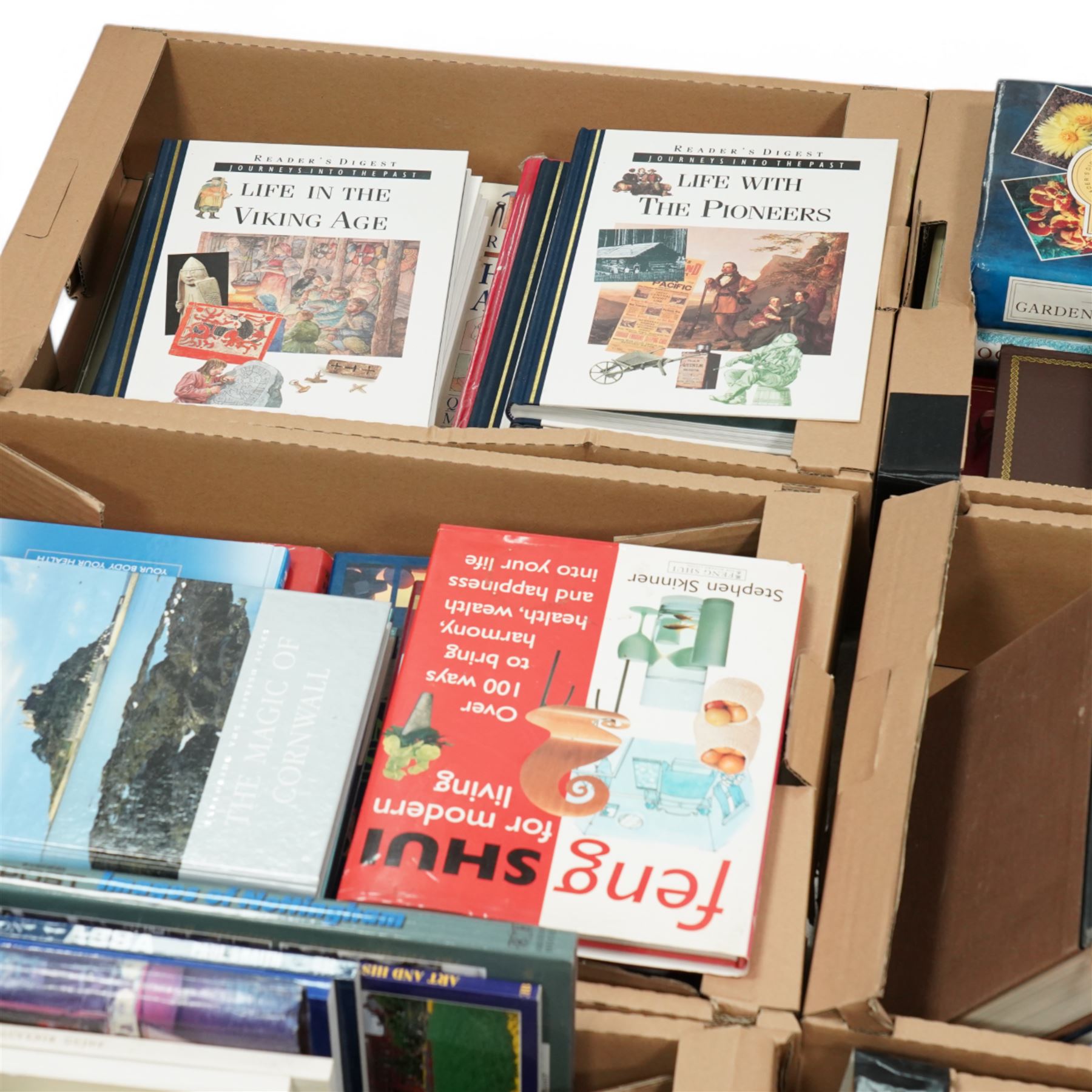 Large collection of prints, original oil of Chinese Junk ships, quantity of books, mainly historical and art related, two chess boards and figures, etc 