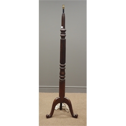  Standard lamp, turned and fluted column, on three splayed supports, H147cm  