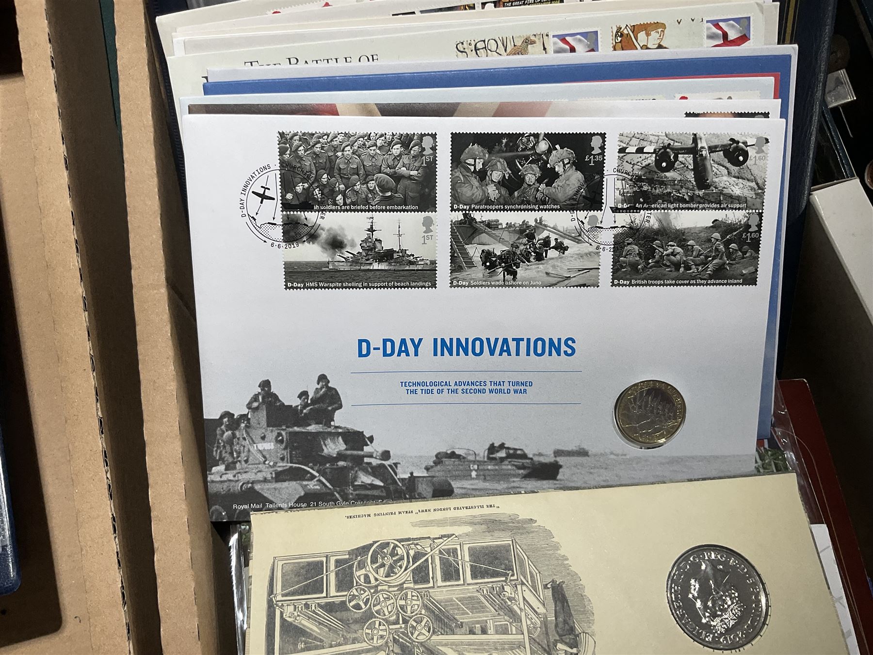 Approximately one hundred and fifteen Royal Mint coin covers, in two ring binder folders and loose, together with approximately 53 grams of Great British pre-1920 and approximately 68 grams of Great British pre-1947 silver threepence coins, and a small quantity of further pre-decimal coins