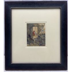 Saniya Bakhtiyarova (Russian 1949-): Sewing - Interior Scene, oil on paper signed, titled on label verso 15cm x 12.5cm 