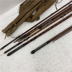 Three vintage Hardy's cane fishing rods including Hardy 'Greenheart' 3 piece 9ft (3)