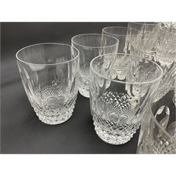 Set of eighteen Waterford crystal 'Colleen' drinking glasses, to include six tumblers, six sherry glasses and six juice glasses, tallest H10cm