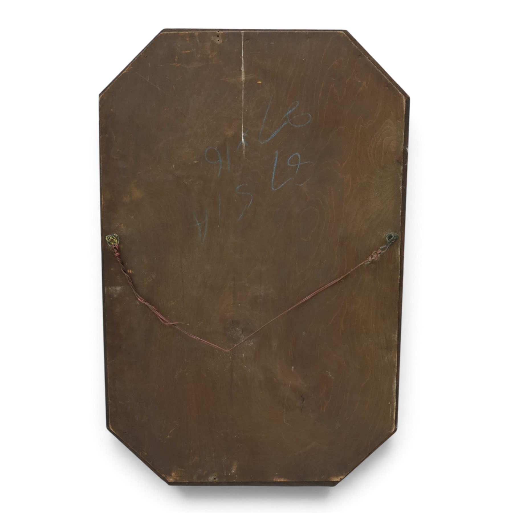 Early 20th century oak wall mirror, canted rectangular frame with bevelled plate 