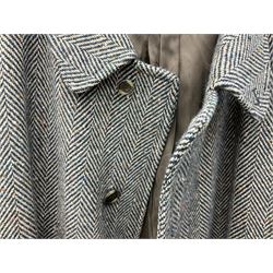 Men's Aquascutum lambs wool herringbone tweed coat with silk lining, 46 Reg, together with a further Men's Aquascutum grey wool duffle coat, with cheque lining and horn buttons, 46