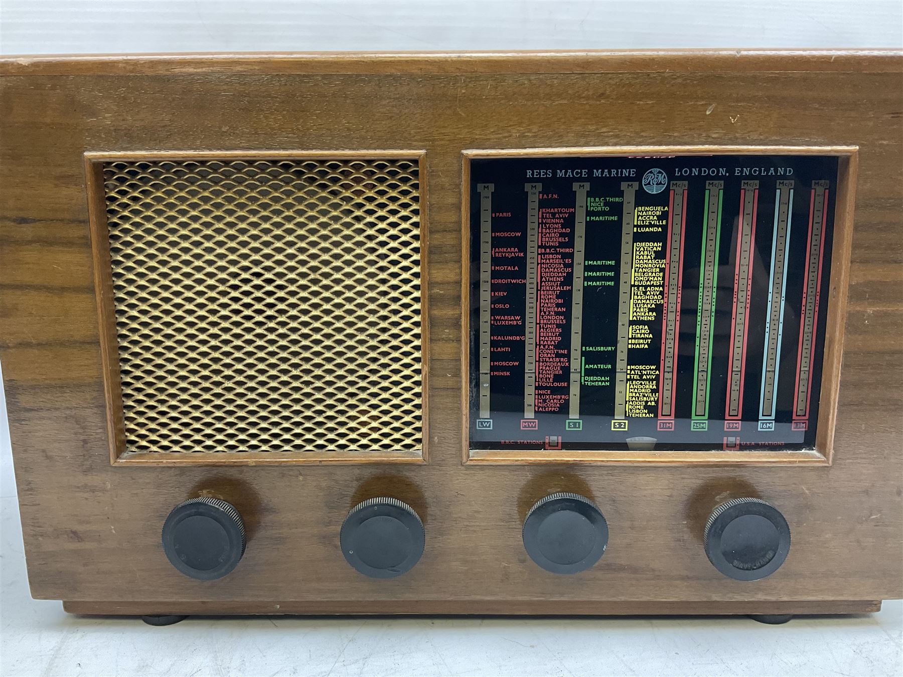 1950s Telefunken Deutschland TFK Model 2663WK radio in mahogany case with Bakelite knobs, Rees Mace Marine walnut cased radio, W50cm H34cm D26cm, together with 1955 Kolster-Brandes KB LR10FM radio and Hacker Mayflower II radio (4)