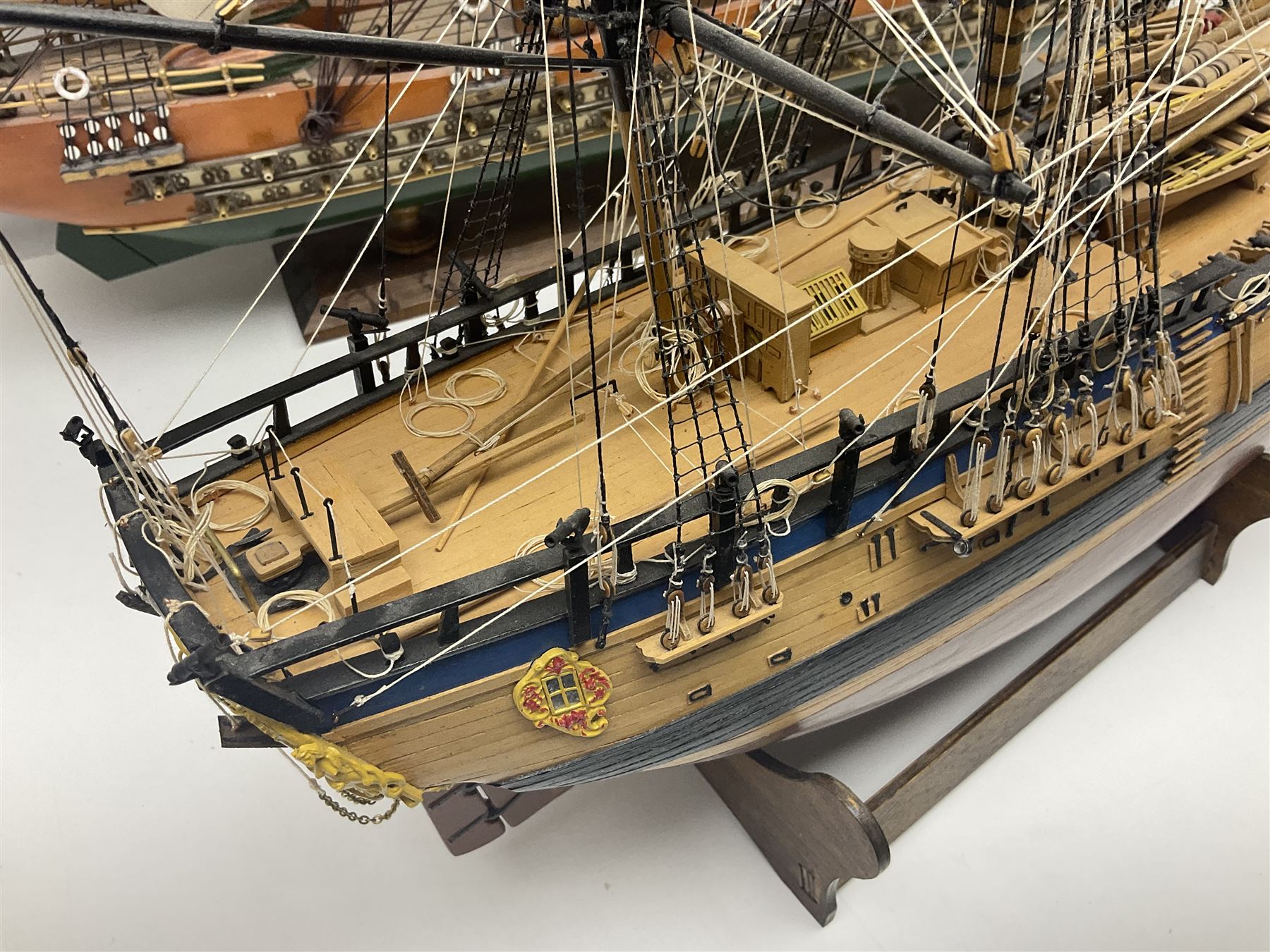 Wooden scale model model of a galleon 'Fragata Siglo XVIII ship, together with three mast scratch built ship and one other, fragata H78cm