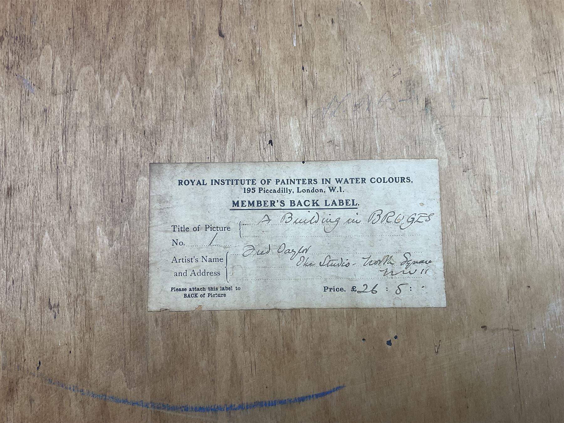 Fred Taylor (British 1875-1963): 'A Building in Bruges', gouache signed, titled on exhibition label verso 62cm x 44cm 
Provenance: exh. Royal Institute of Painters in Water Colours, label verso