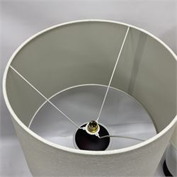 Pair of Chinese ivory crackle glazed table lamps, each of bottle form, raised upon circular hardwood base, excluding fittings H43cm