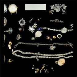 9ct gold chain, silver jewellery including Victorian brooches, earrings, chain, continental 800 standard pocket watch, etc and costume jewellery