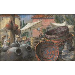 Captain George Claude Leon Underwood (British 1890-1975): Still Life of a Market Stall in Mexico, pastel signed 22cm x 35cm