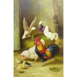 Cockerels and Hens, 20th century oil on canvas unsigned 90cm x 60cm