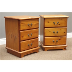  Pair polished pine bedside chests, W46cm, H59cm, D39cm  