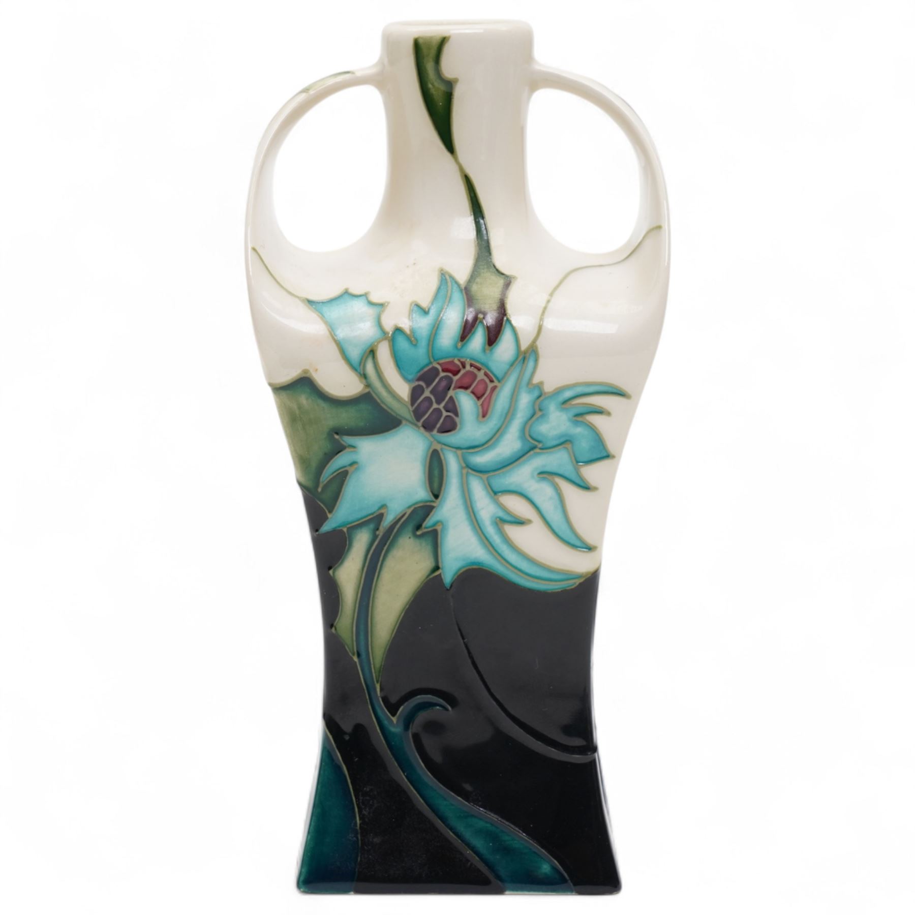 Moorcroft Sea Holly pattern twin-handled small vase, impressed and painted marks to base, H15.5cm