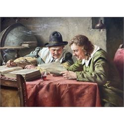 Fritz Wagner (German 1896-1939): Discussing the Letter, oil on canvas signed 29cm x 39cm
Provenance: private collection, purchased Haynes Fine Art, Broadway, Stock Ref.5572, label verso