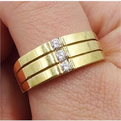 9ct gold channel set three stone diamond ring, Birmingham 2007