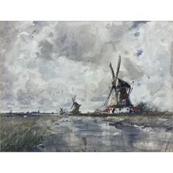 Frank Henry Mason (Staithes Group 1875-1965): 'Molens [Windmills] on the Schie', watercolour signed with initials titled and dated '99, 21cm x 28cm