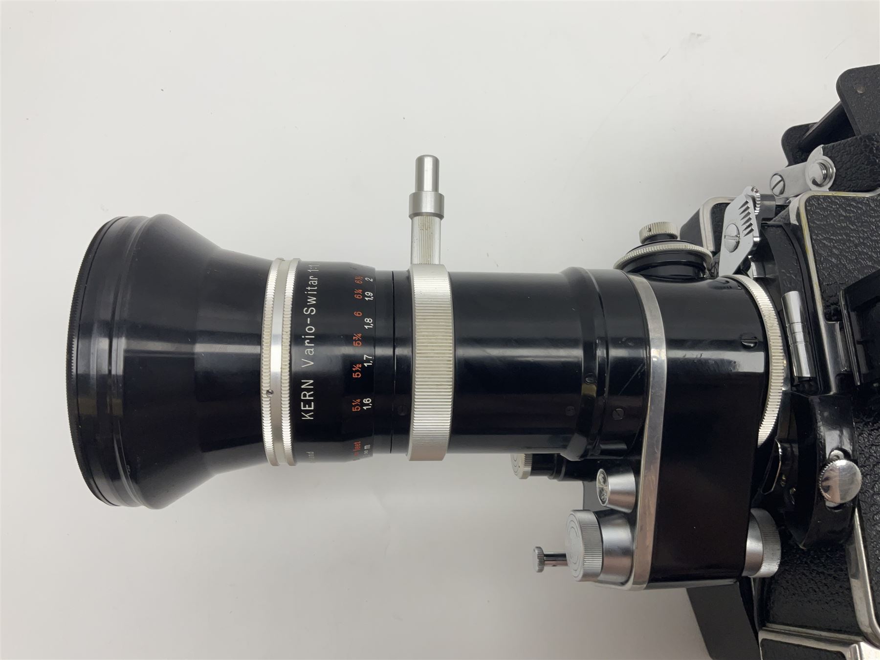 Bolex H16 RX5 camera body, serial no. 245758, with ' Kern Paillard Vario Switar 1:1.9 f=16-100mm POE Bolex H16RX' lens, Bolex 400ft magazine, etc, all in Bolex large flight case