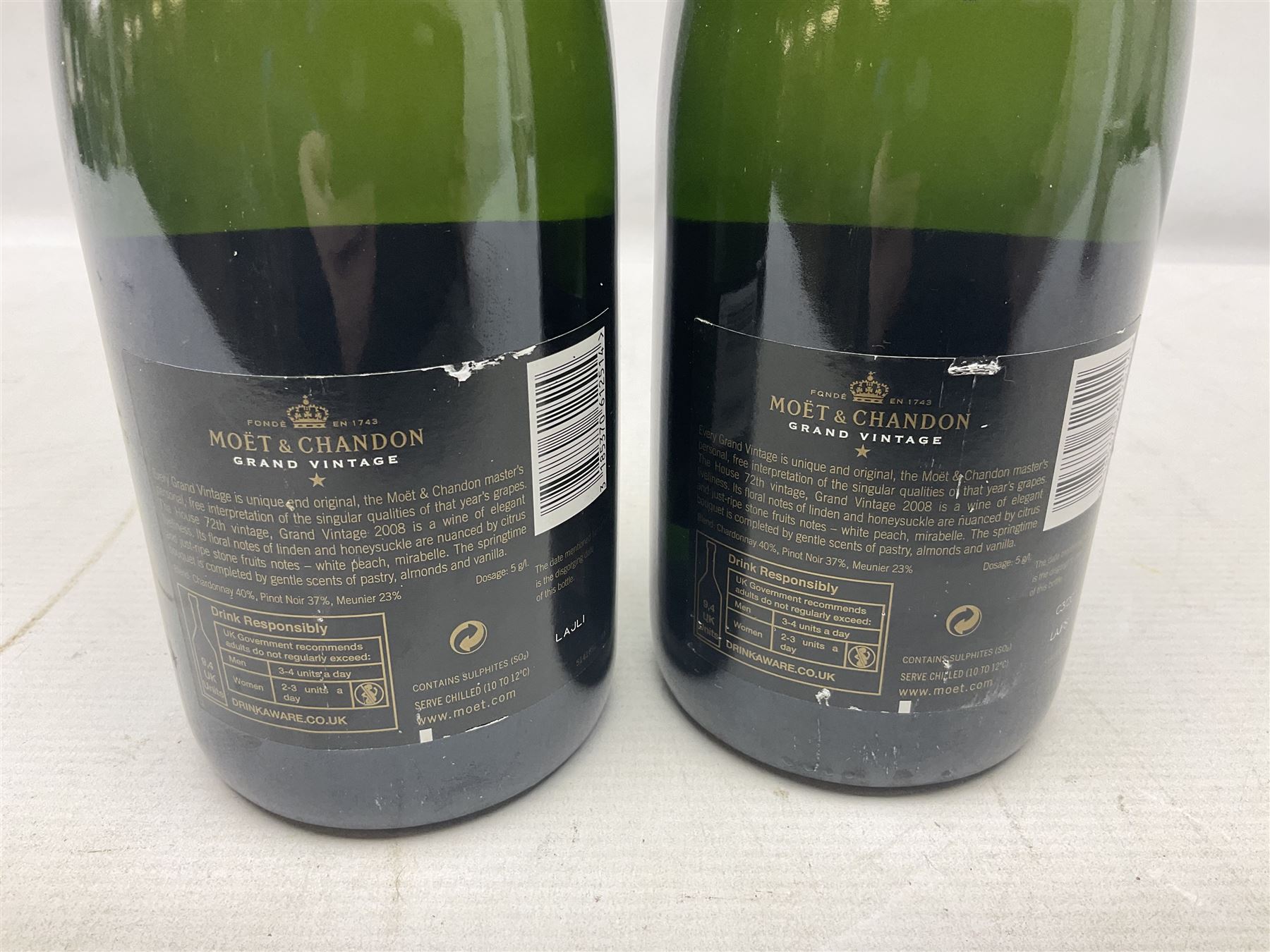 Moet & Chandon, 2008, grand vintage champagne, 750ml, 12.5%, two bottles