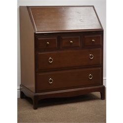  Stag minstrel mahogany bureau, fall front enclosing fitted interior, three short and two long drawers, W76cm, H98cm, D45cm  