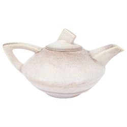 German Art Deco Carstens Uffrecht tea service for four, comprising teapot, coffee pot, milk jug, covered sugar bowl, four teacups and saucers and two small plates, each with pink mottled decoration, two pieces marked to base DEK 256
