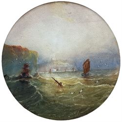 Circle of Henry Barlow Carter (1804-1868): 'Robin Hoods Bay' and Scarborough, pair circular watercolours bearing signature, housed in gilt frames 27cm x 27cm (2)