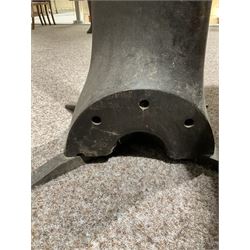 WWI wooden propeller blade from a Royal Aircraft Factory S.E.5, mounted on a four-legged metal base