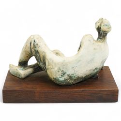 After Henry Moore (British 1898-1986): 'Reclining Figure no.4', plaster maquette sculpture, base marked with affixed catalogue label inscribed 'Reclining Figure no. 4: 1954 Archive 005838', W19cm H12.5cm