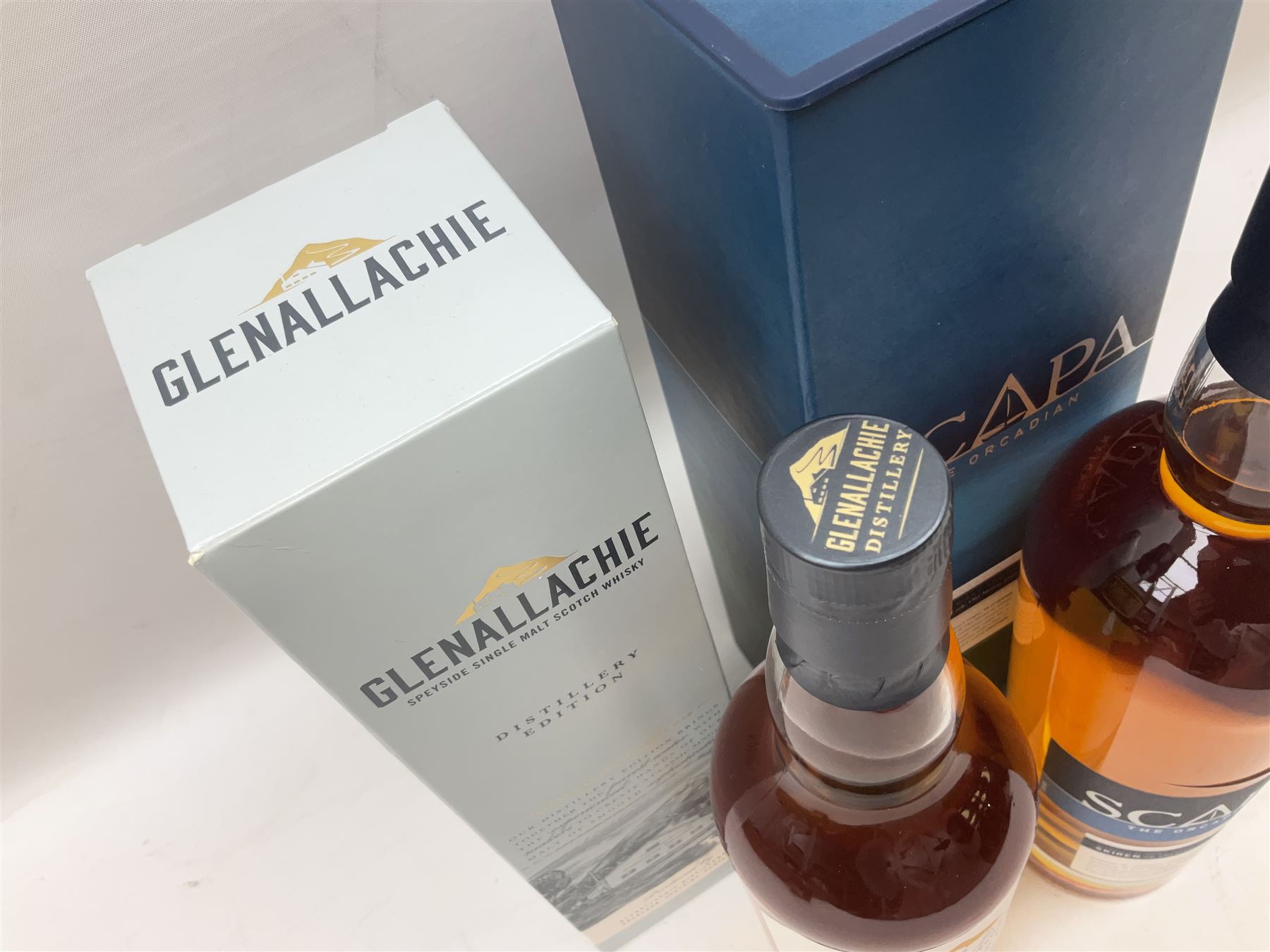 Scapa, The Orcadian single malt Scotch whisky, 70cl, 40% vol, Glenallachie, distillery edition speyside single malt Scotch whisky, 70cl, 40% vol, Glenfiddich, 12 year old, single malt Scotch whisky, 70cl, 40% vol and the Glenrothes, vintage reserve single malt whisky, 700ml, 40% vol (4)